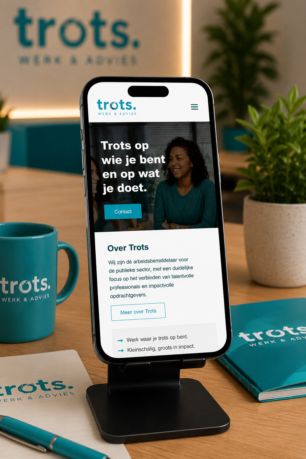 Mobiele weergave van de website van TWEA