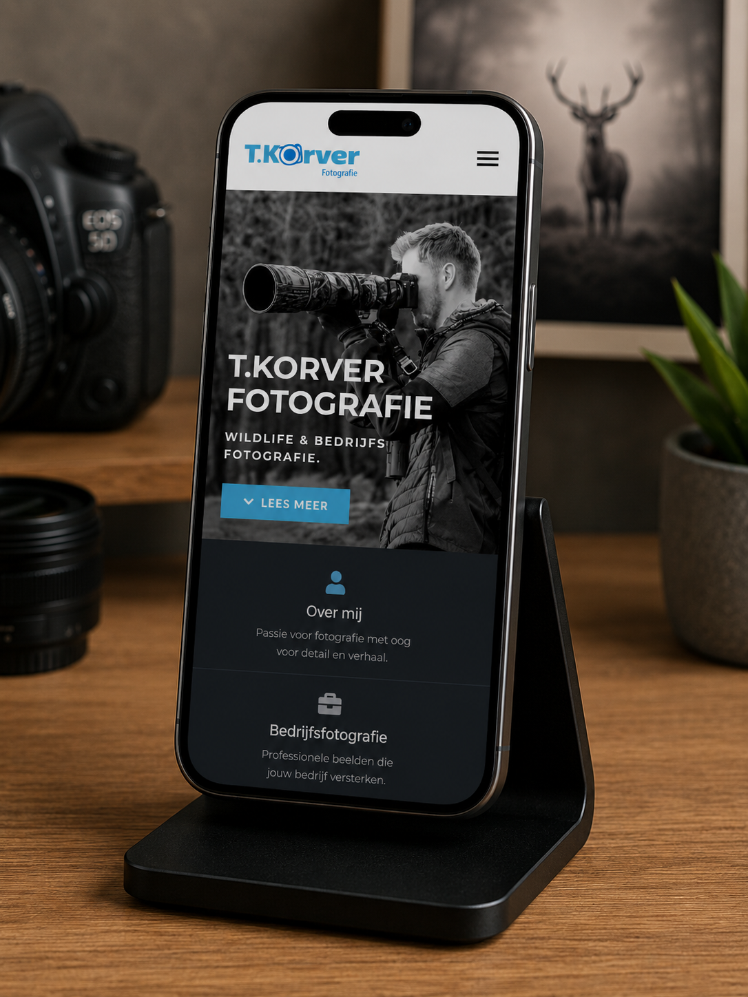 Mobiele weergave van de website van T. Korver Fotografie