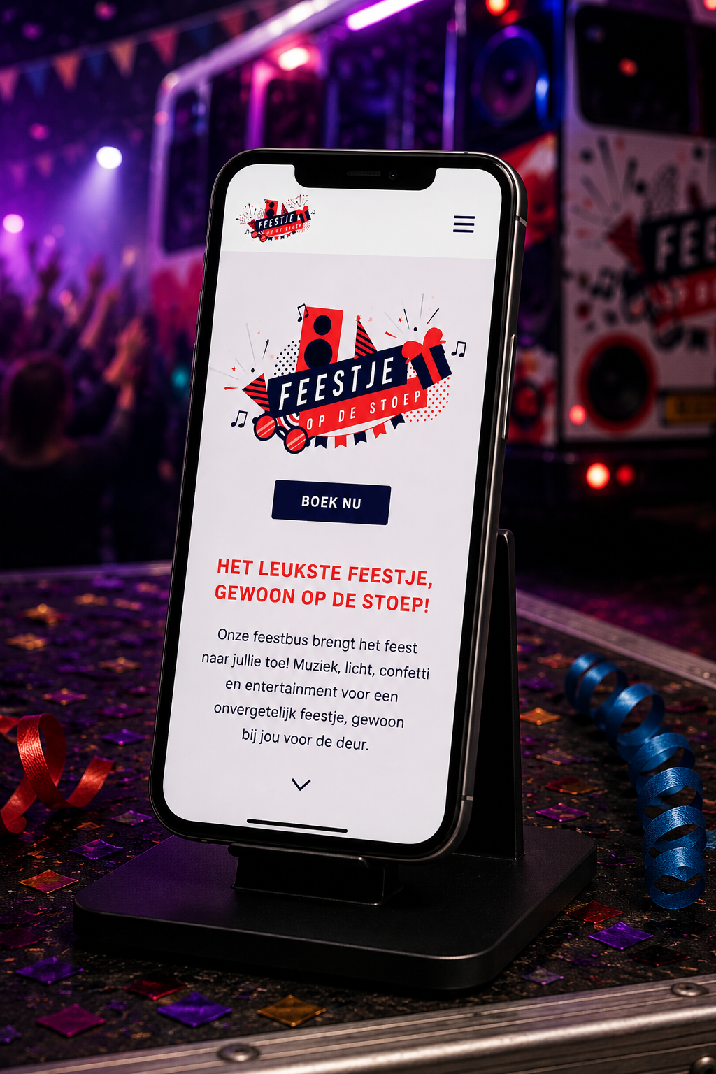 Mobiele weergave van de website van Feestje op de Stoep