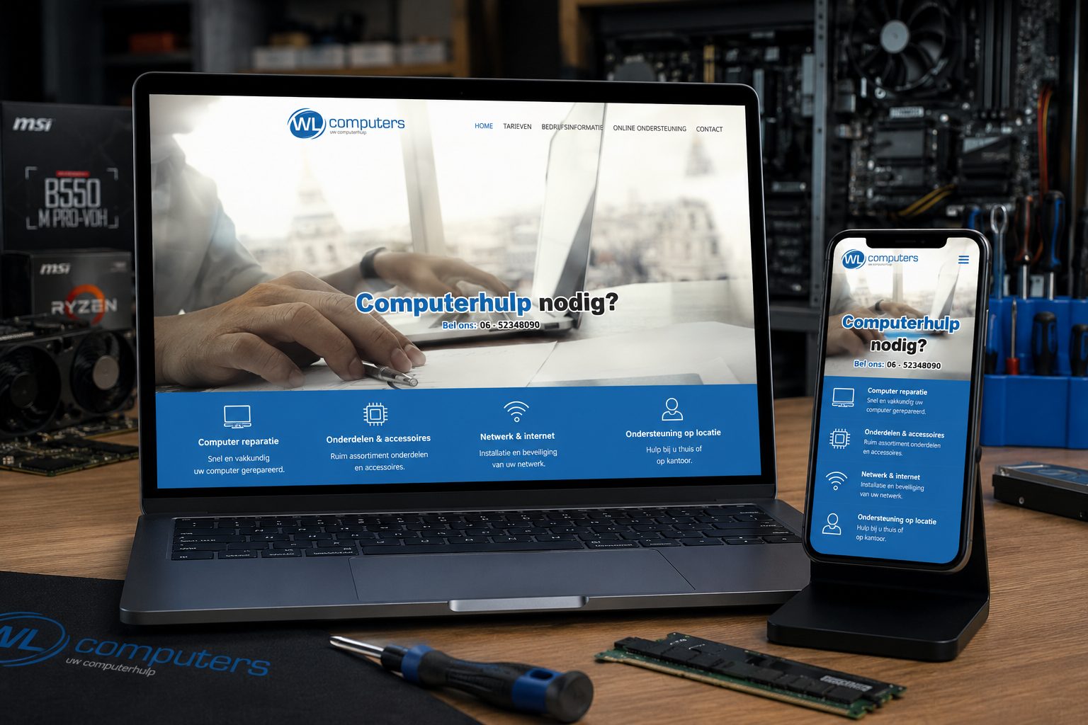 Website van WL Computers op laptop en mobiel