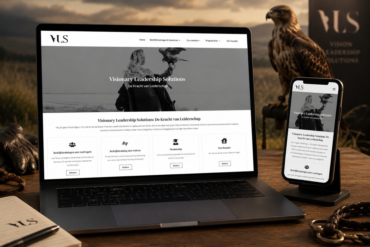 Website van Visionary Leadership Solutions op laptop en mobiel