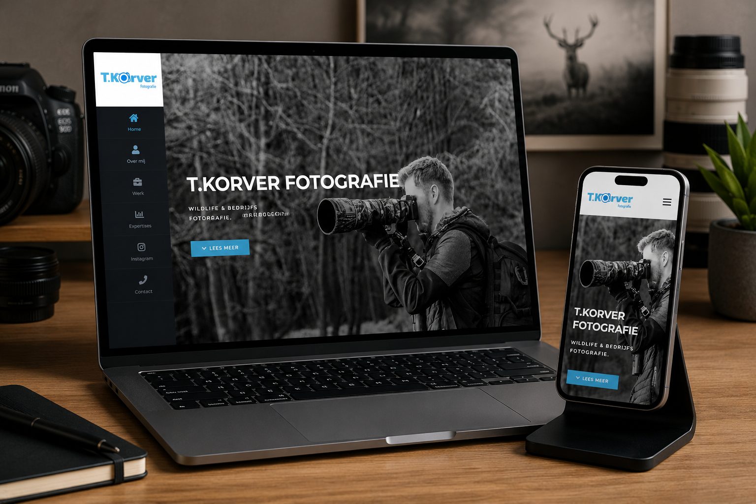 Website van T. Korver Fotografie op laptop en mobiel