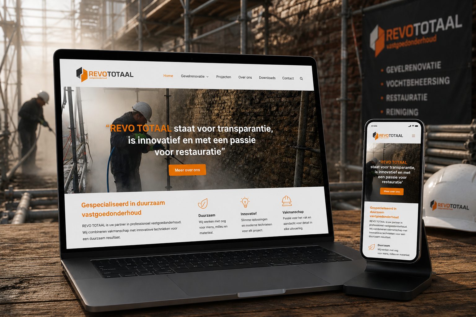 Website van ReVo Totaal op laptop en mobiel