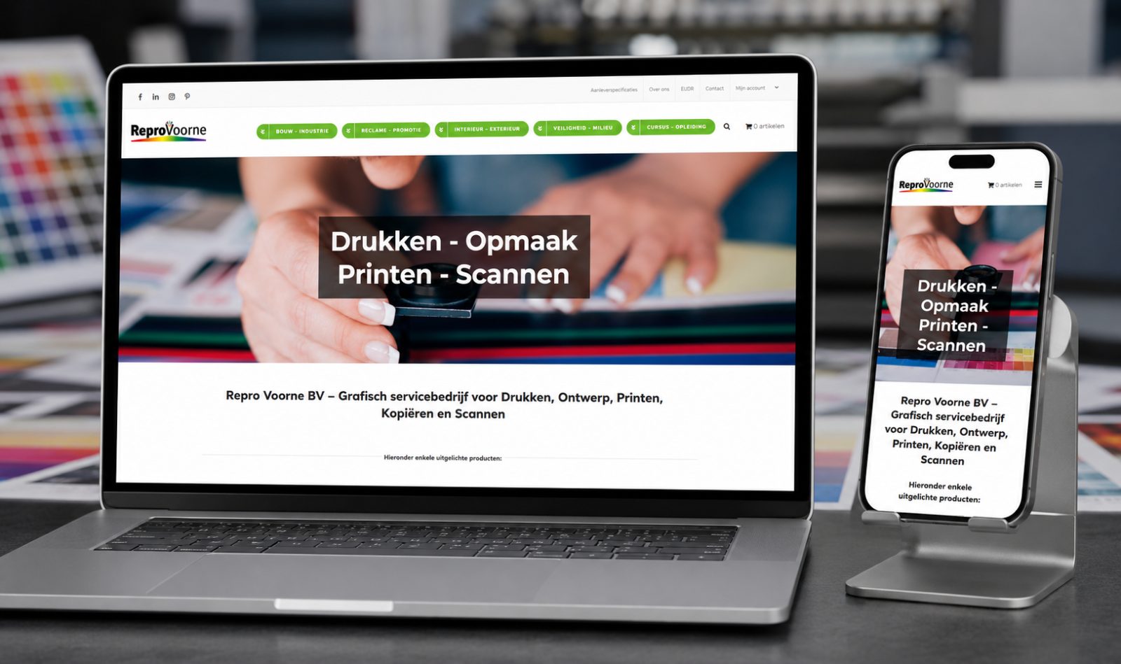 Website van Repro Voorne op laptop en mobiel