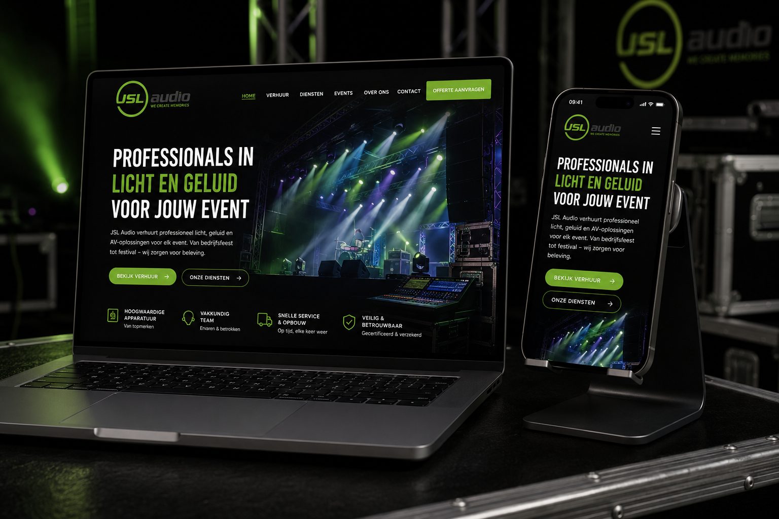 Website van JSL Audio op laptop en mobiel