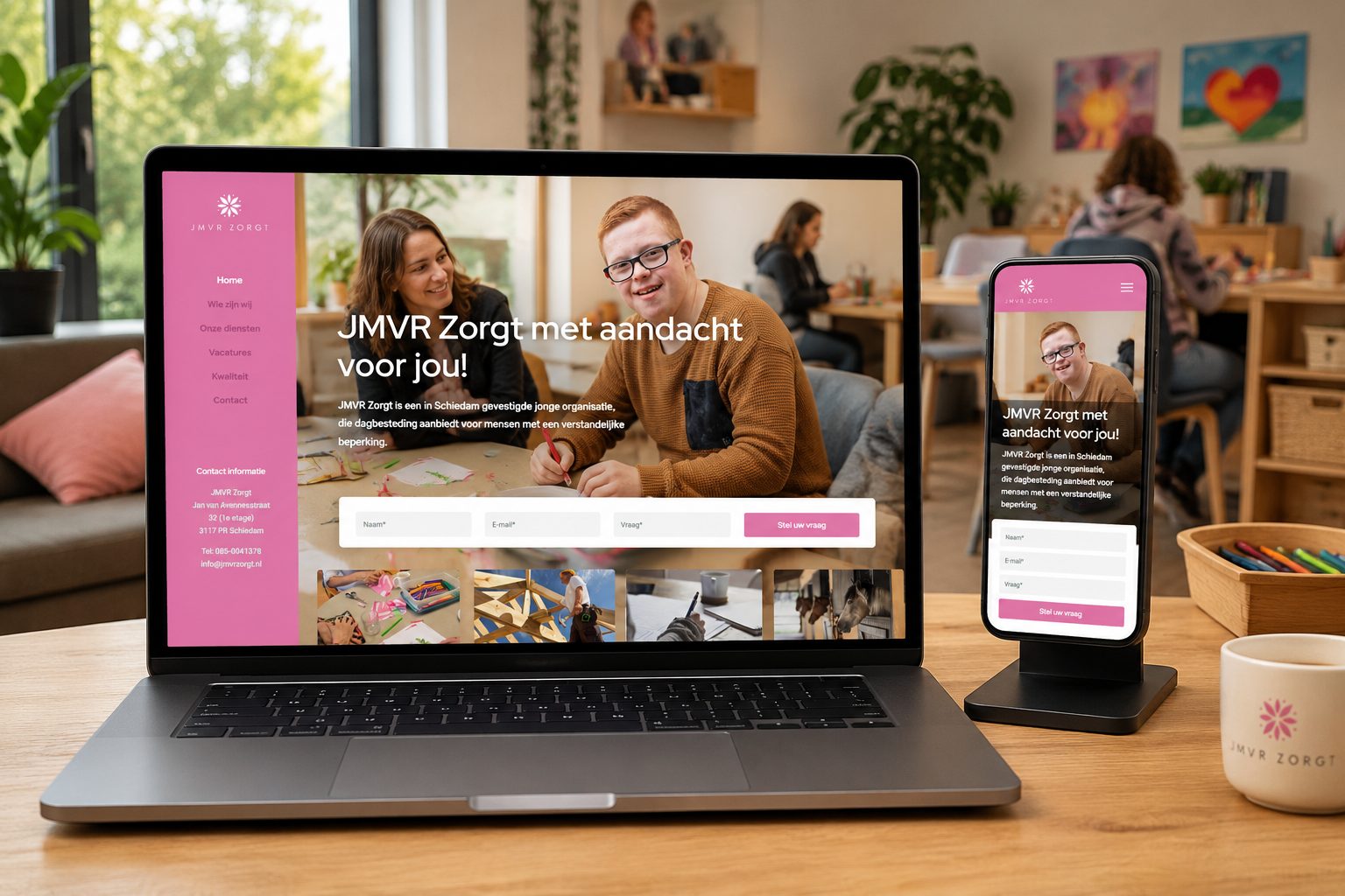 Website van JMVR Zorgt op laptop en mobiel