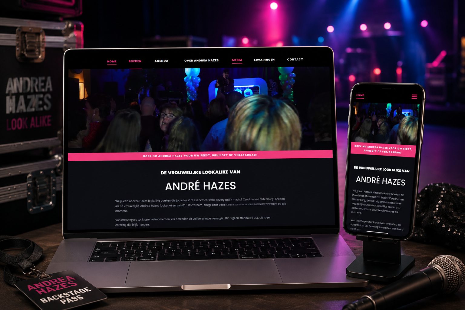 Website van Andrea Hazes Lookalike op laptop en mobiel
