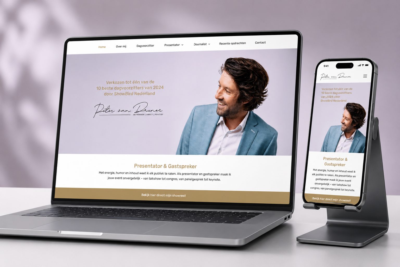 Website van Peter van Drunen op een mobiel scherm