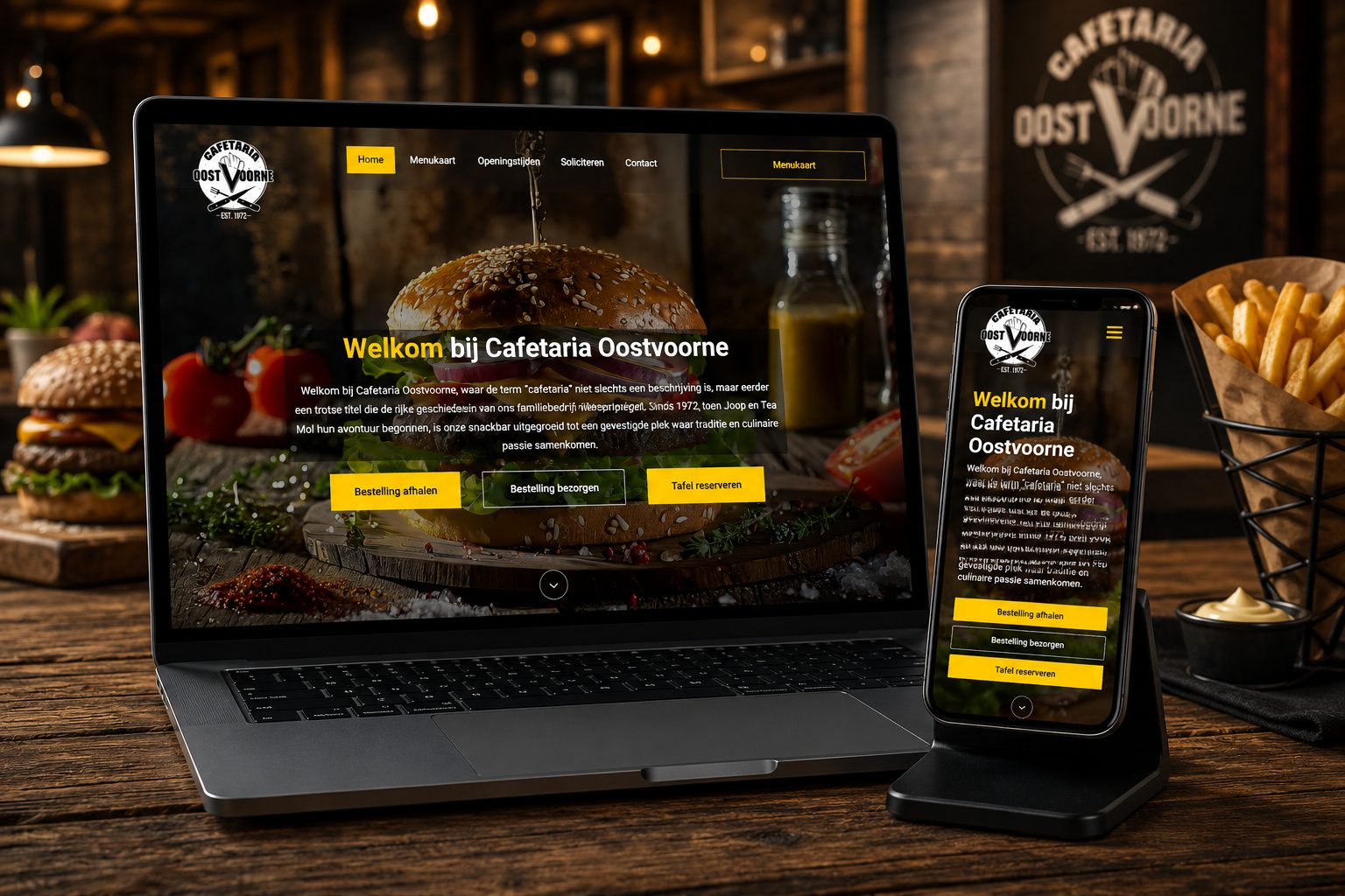 Website van Cafetaria Oostvoorne op een mobiel scherm