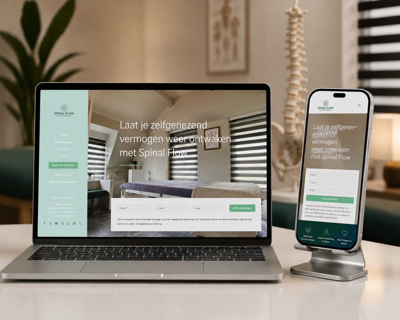 Website van Spinal Flow Hellevoetsluis op laptop en mobiel
