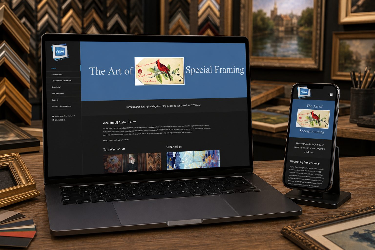 Website van Atelier Fauve op een mobiel scherm