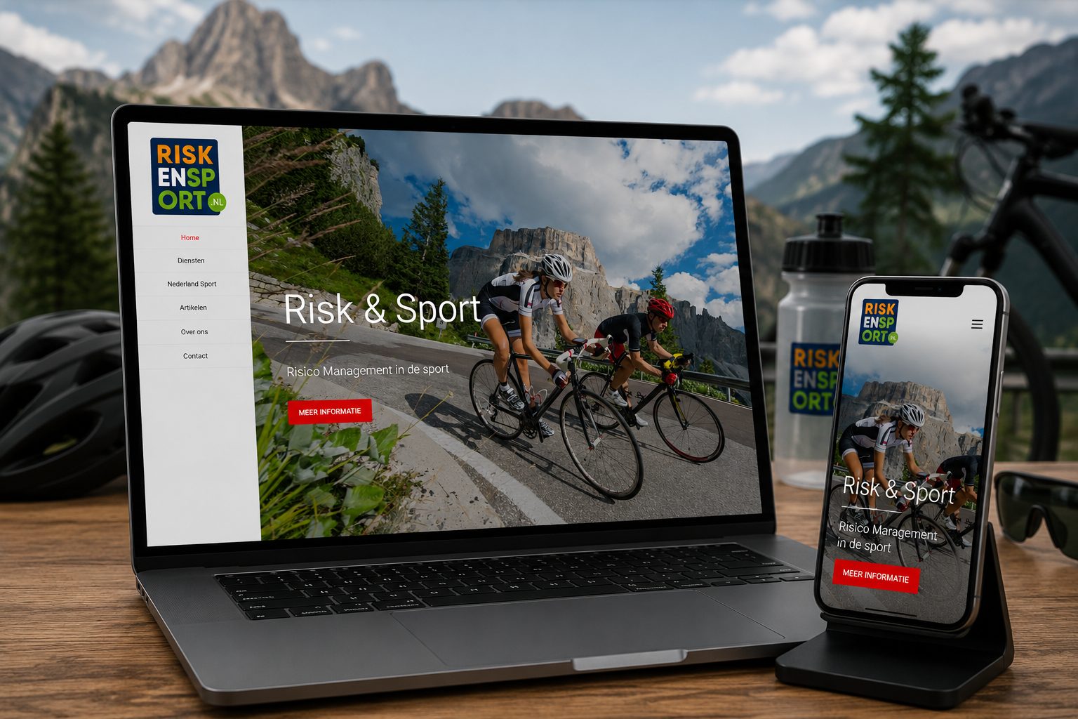Website van Risk en Sport op een mobiel scherm