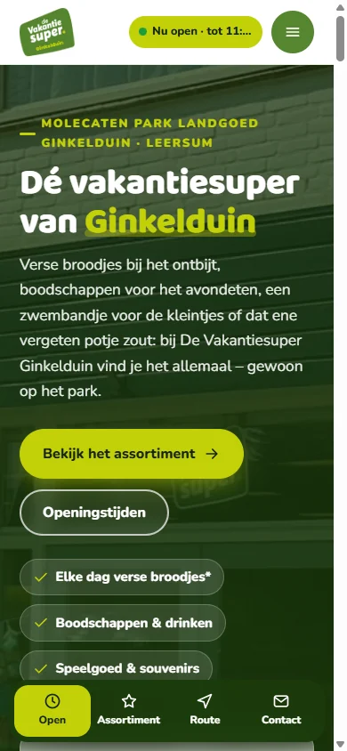 Vakantiesuper Ginkelduin – website op mobiel