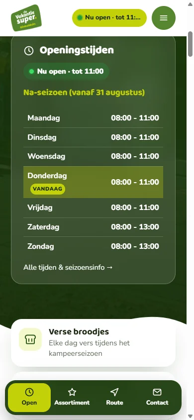 Live openingstijden op mobiel