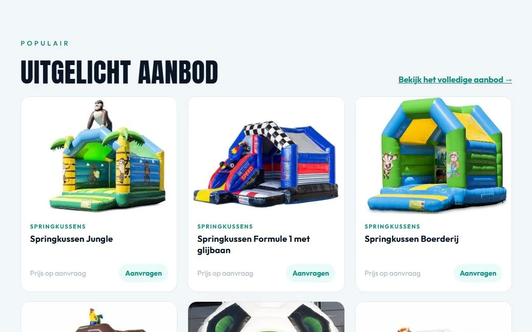 Het aanbod per evenement en dienst