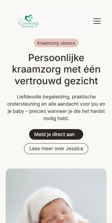 Kraamzorg Jessica – website op mobiel