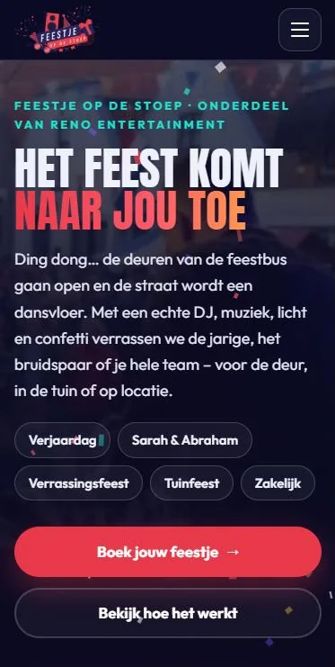 Feestje op de Stoep – website op mobiel
