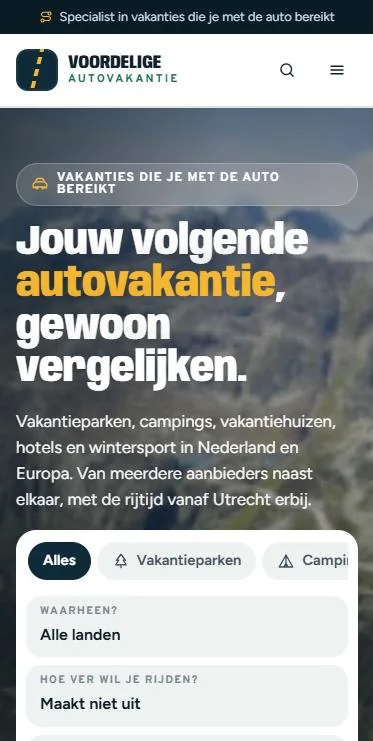 VoordeligeAutovakantie.nl – website op mobiel