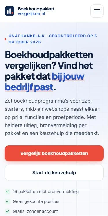 Boekhoudpakketvergelijken.nl – website op mobiel
