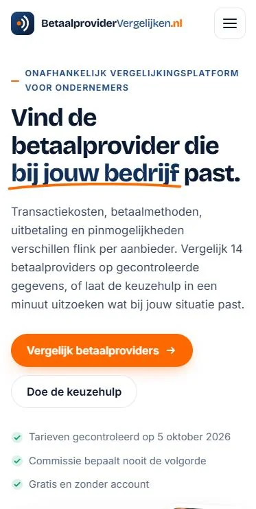 BetaalproviderVergelijken.nl – website op mobiel