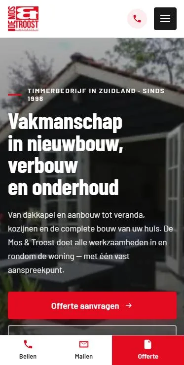 De Mos & Troost – website op mobiel