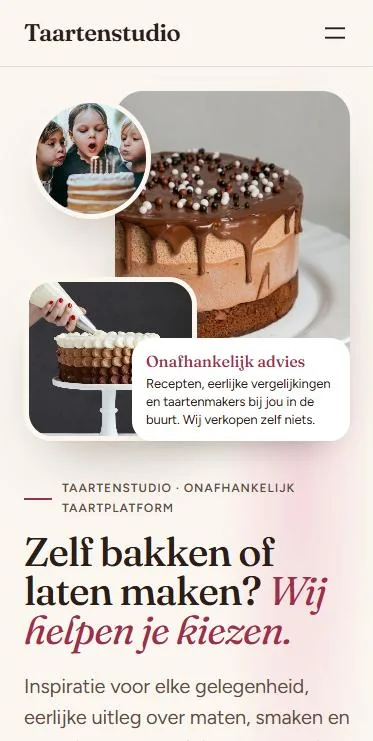 Taartenstudio.nl – website op mobiel