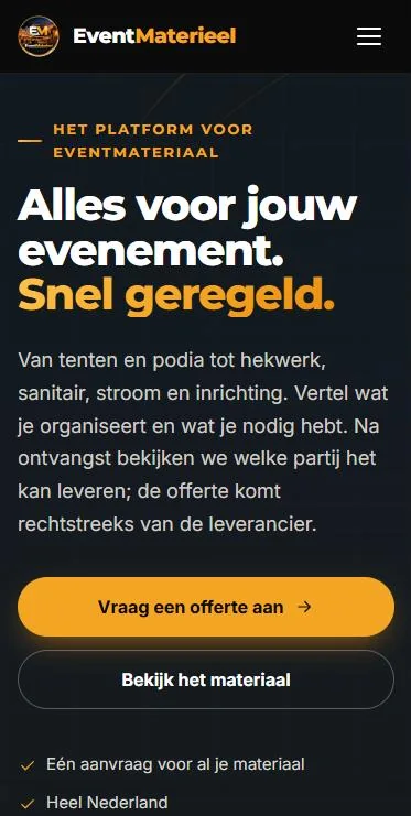 EventMaterieel.nl – website op mobiel