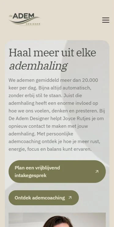 De Adem Designer – website op mobiel