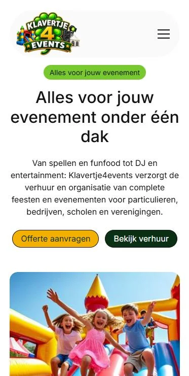 Klavertje 4 Events – website op mobiel