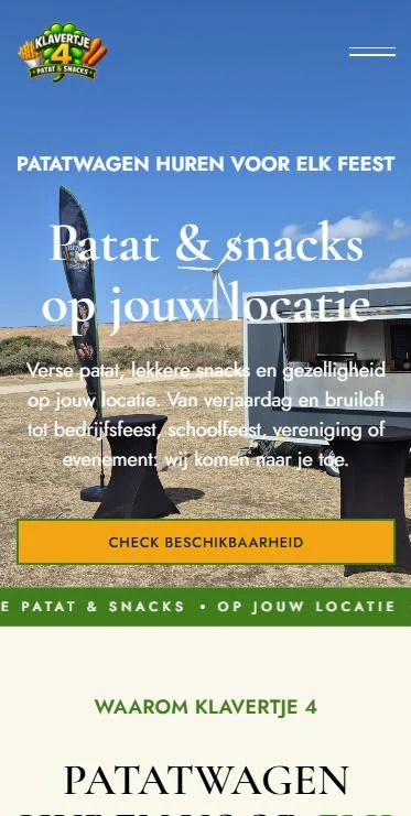 Klavertje 4 Patat & Snacks – website op mobiel