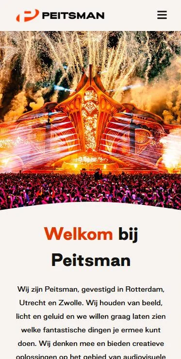 Peitsman Licht & Geluid – website op mobiel