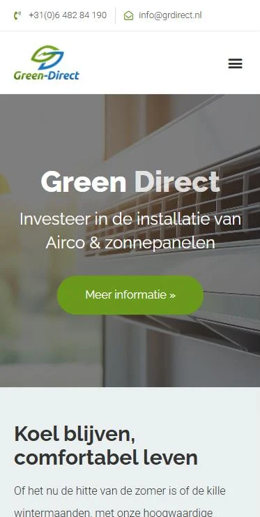 Green Direct – website op mobiel