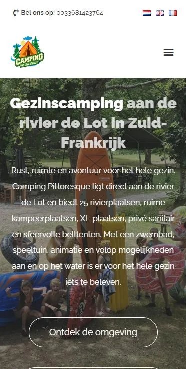 Camping Pittoresque – website op mobiel