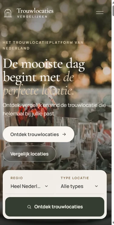 Trouwlocaties Vergelijken – website op mobiel