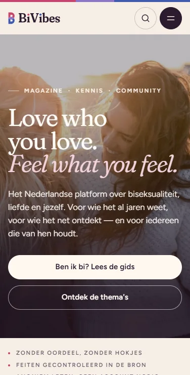 BiVibes – website op mobiel
