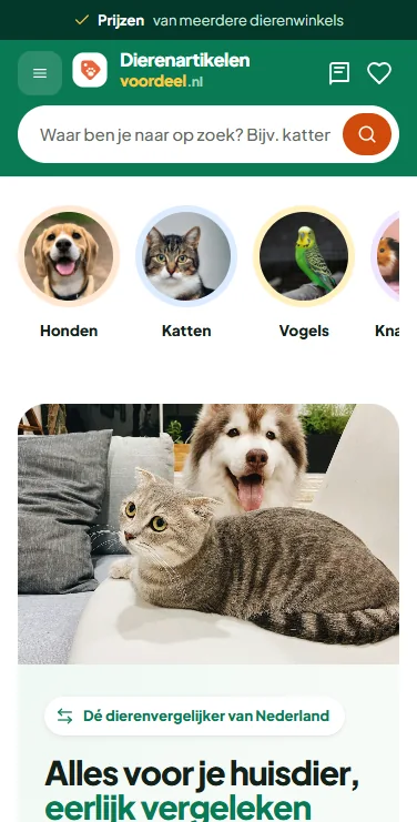 Dierenartikelenvoordeel.nl – website op mobiel