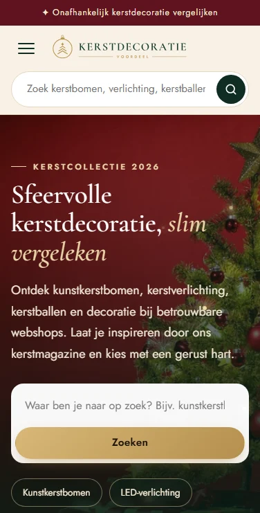 Kerstdecoratievoordeel.nl – website op mobiel