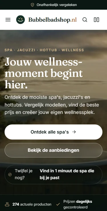 Bubbelbadshop.nl – website op mobiel