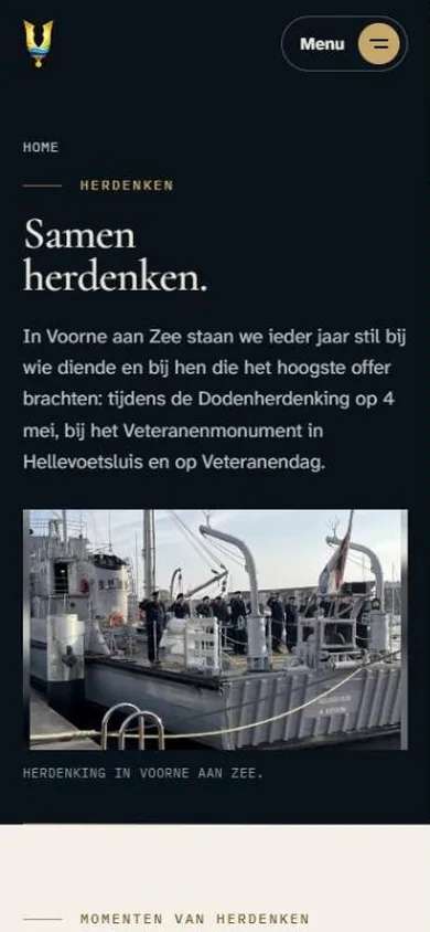 De herdenkingspagina op mobiel