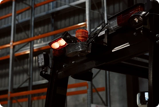 Rear-mounted SonaSafe safety sensor on a forklift.