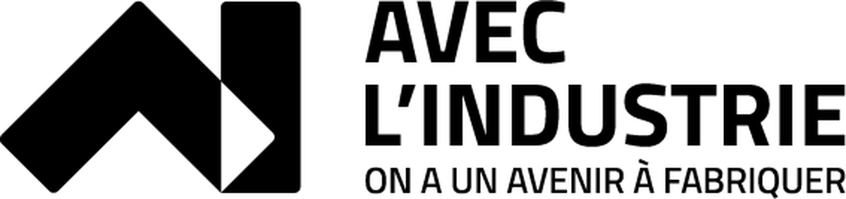 Black geometric logo next to the text 'AVEC L'INDUSTRIE' and the slogan 'ON A UN AVENIR À FABRIQUER' in French.