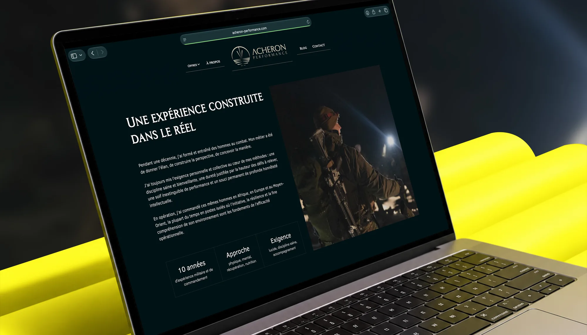 Page « Une expérience construite dans le réel » du site Acheron Performance, sur ordinateur