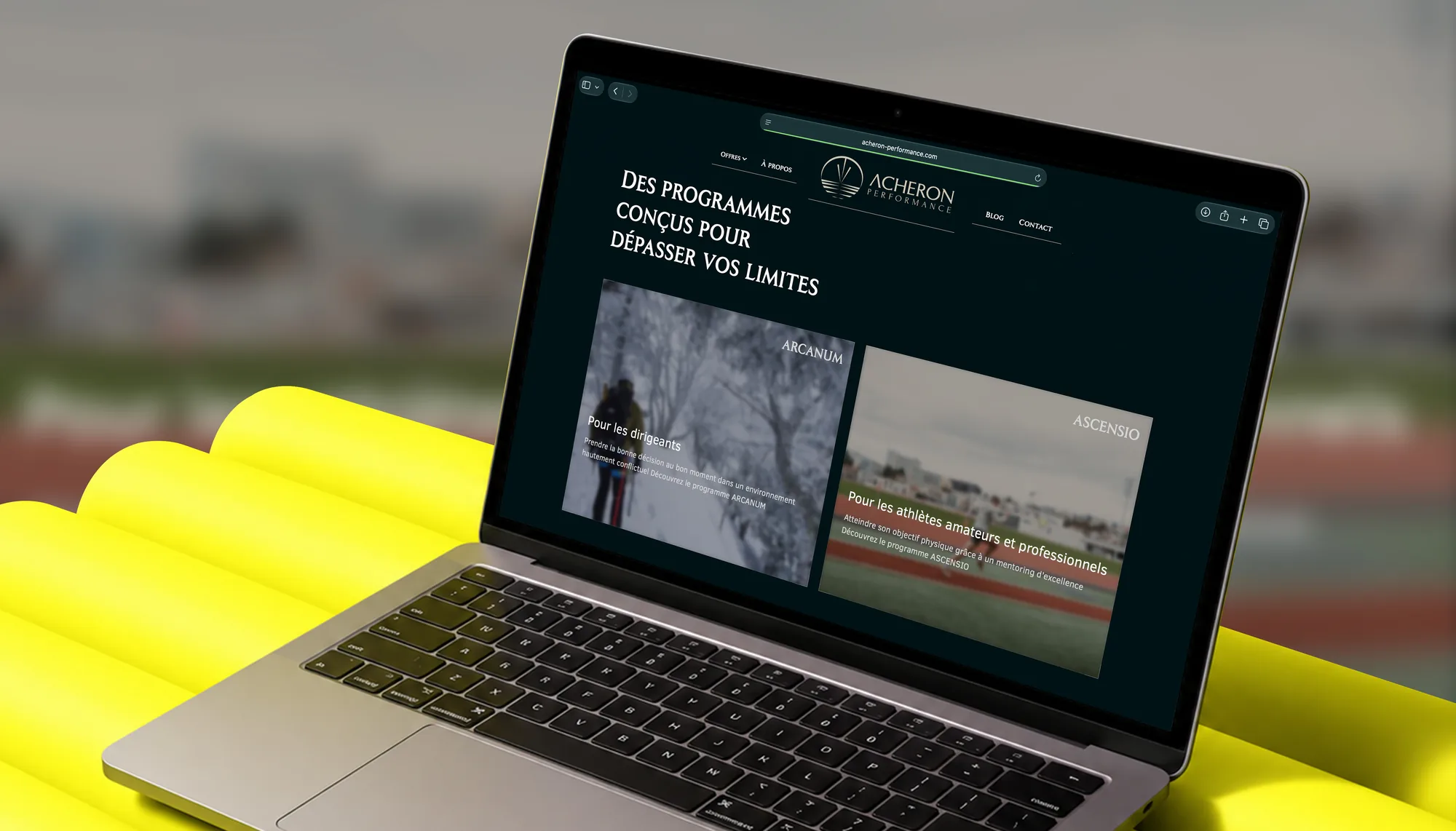 Page programmes du site Acheron Performance, sur ordinateur portable