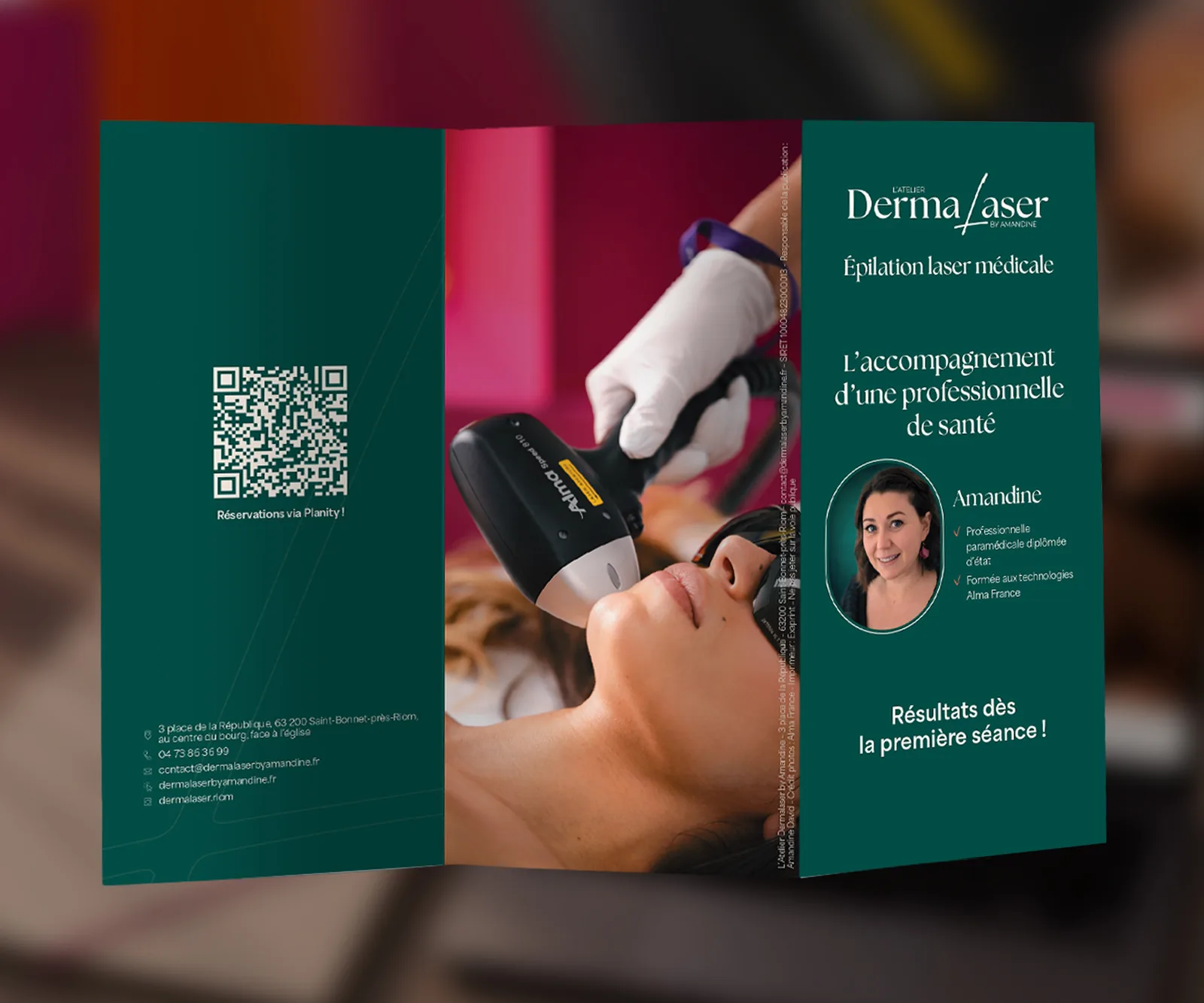 Dépliant Dermalaser, épilation laser médicale, couverture et photo de séance