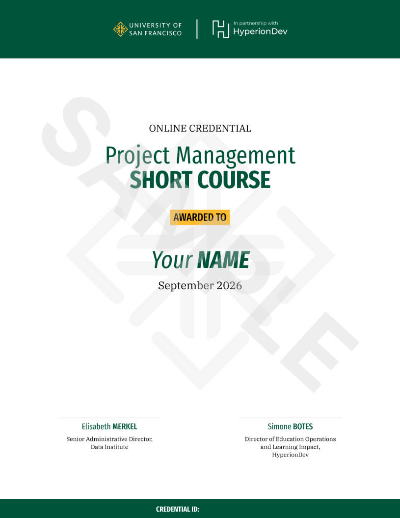 Certificate for the bootcamp