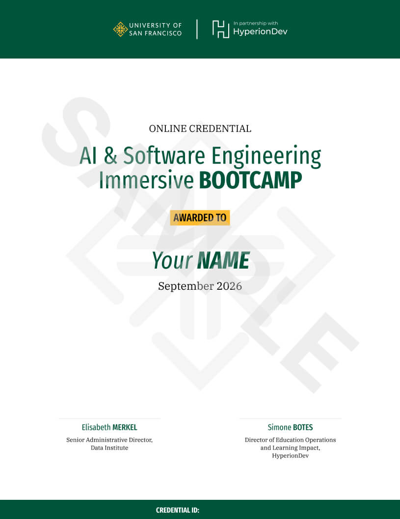 Certificate for the bootcamp