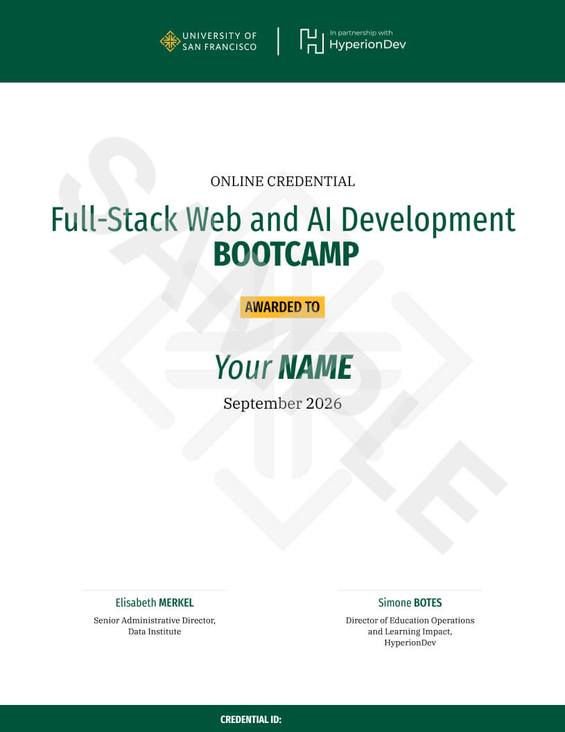 Certificate for the bootcamp