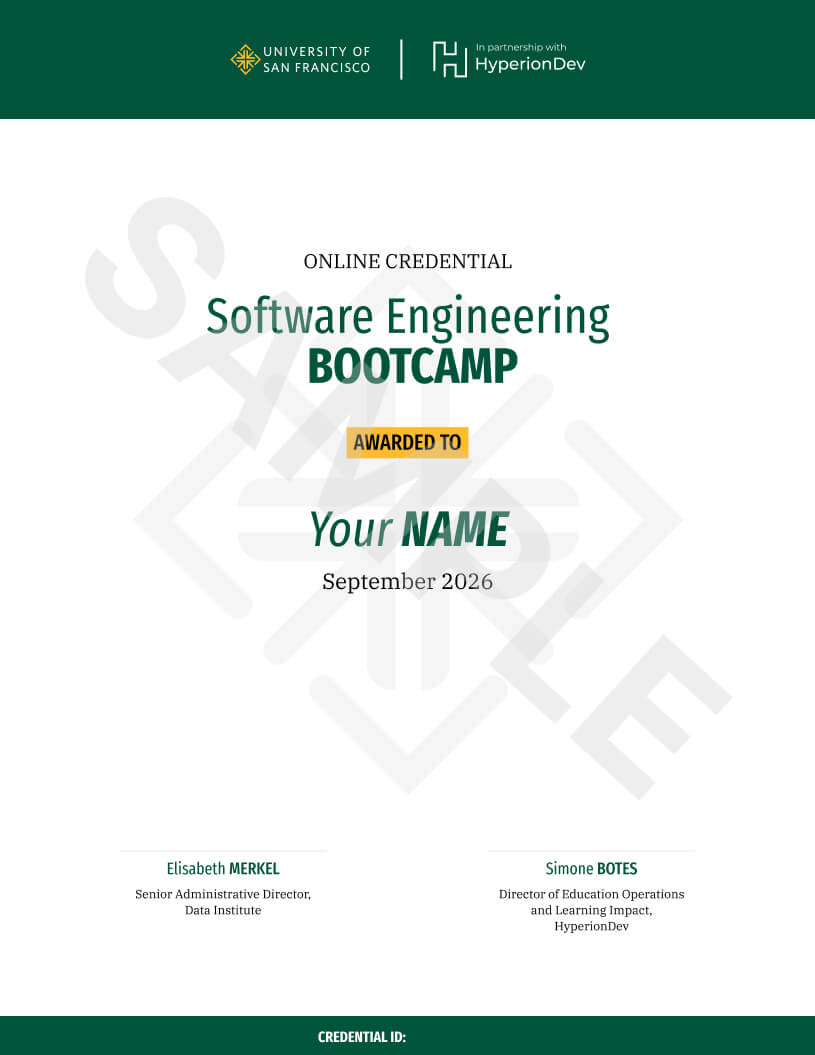 Certificate for the bootcamp