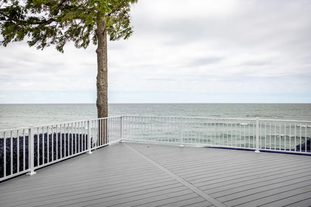 large custom deck with view of body of water