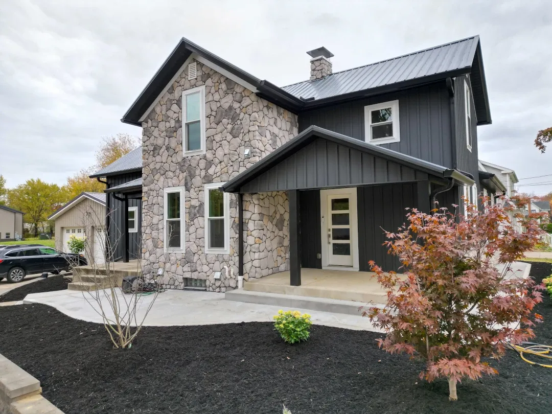 modern home stone accent exterior